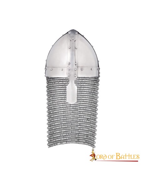 Medieval Norman Nasal Steel Helmet with Butted Chainmail Camail