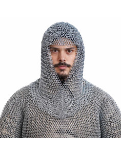 Medieval Chainmail Hood V Face Coif Steel Butted Round Rings 2
