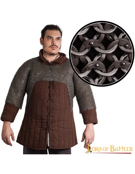 Flat Ring Chainmail Half Haubergeon Joined Sleeves Voiders  Riveted and Alternating  ID 9 mm  Natural